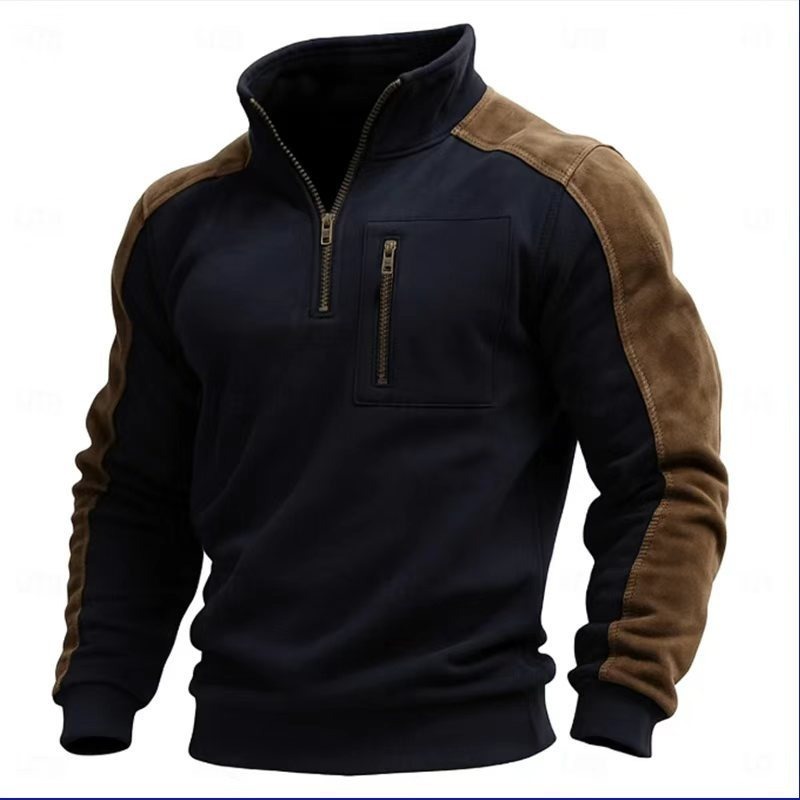 Men's stand-up collar pullover zip-up sweatshirt