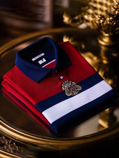 Men's Business Casual Logo Button Short Sleeve Polo Shirt