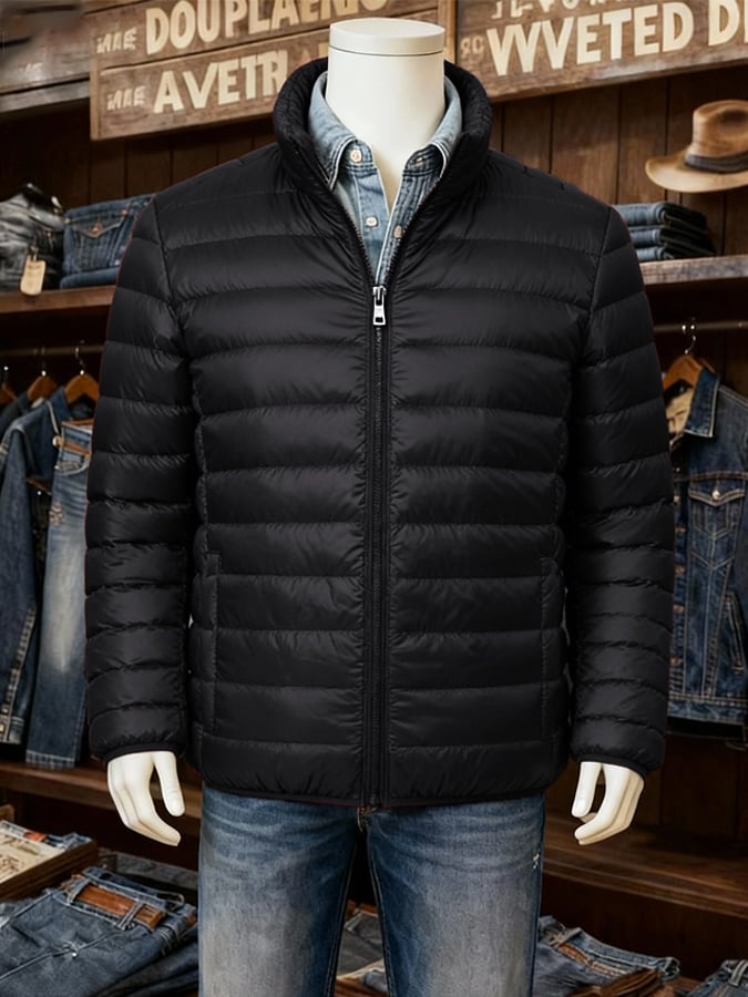 Men'S Warm Simple Stand Collar White Duck Down Light Down Jacket