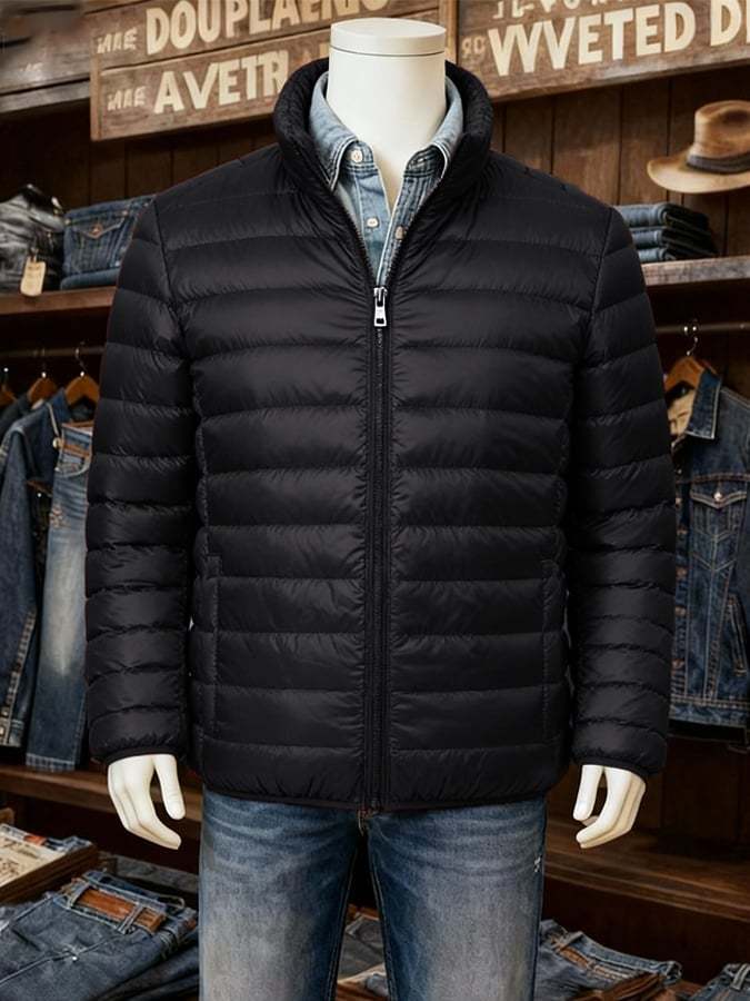 Men'S Warm Simple Stand Collar White Duck Down Light Down Jacket