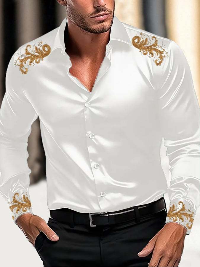 Men's Fashion Business Luxury Design Printed Long Sleeve Shirt