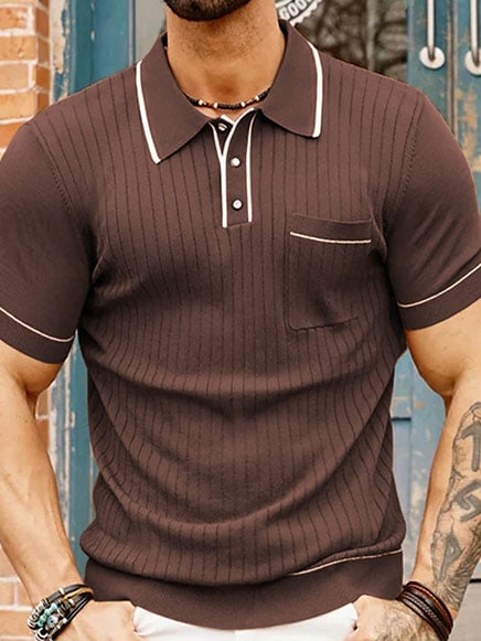 Men's Casual Solid Color Knitted Polo Shirt