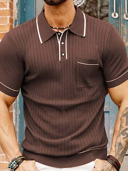 Men's Casual Solid Color Knitted Polo Shirt