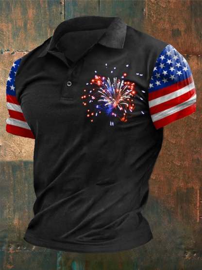 Men's Independence Day Flag Short Sleeve Polo Shirt