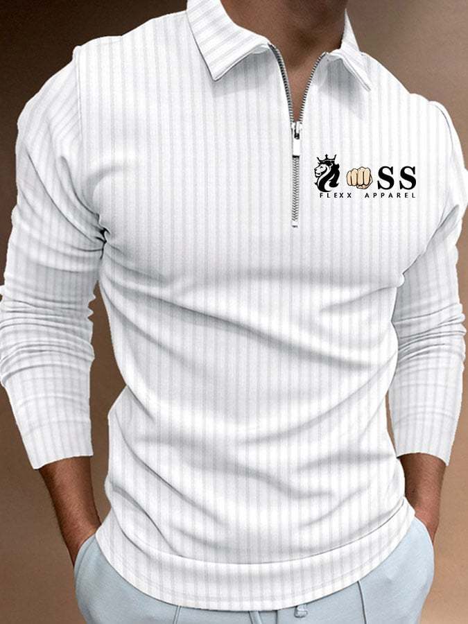 Men's Letter Stripe Printed Pullover Casual Polo Shirt