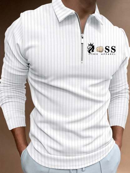 Men's Letter Stripe Printed Pullover Casual Polo Shirt