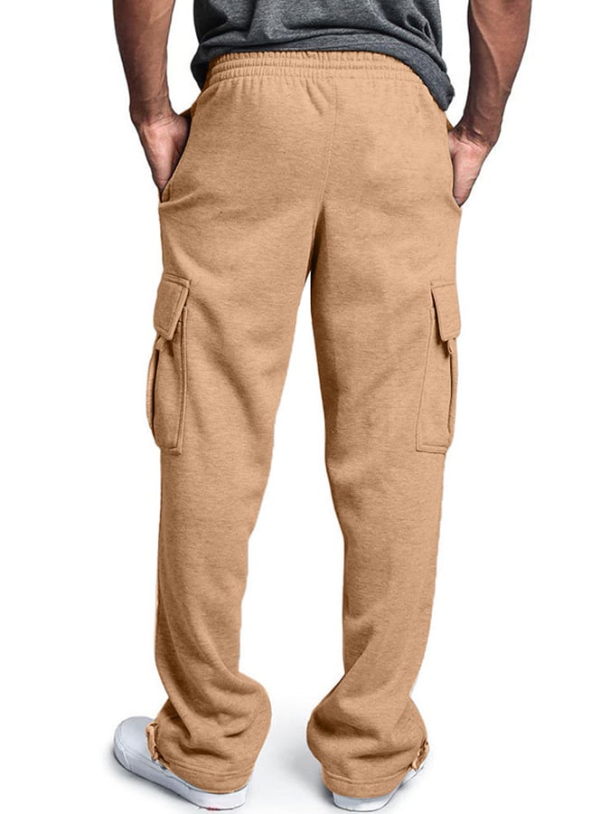 Men's Casual Solid Color Multi-Pocket Leggings Trousers