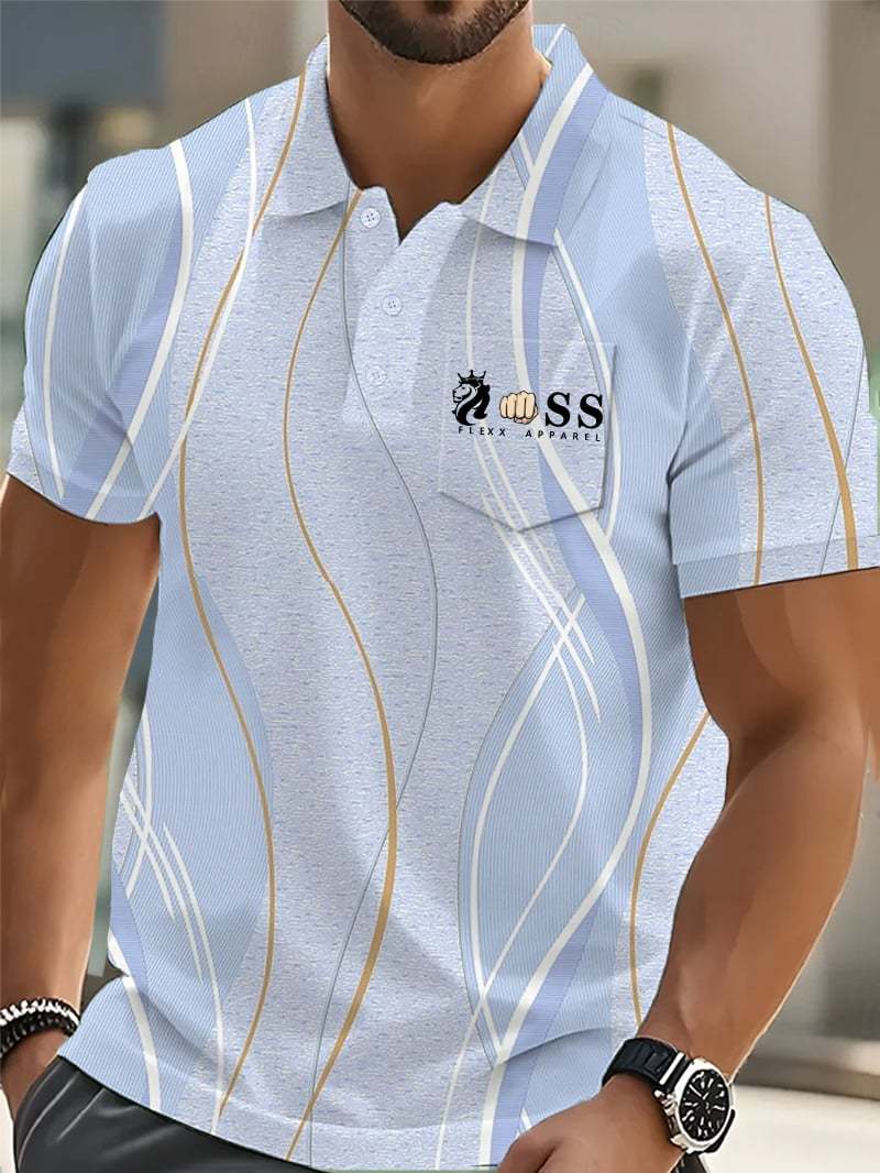 Men's Casual Business Abstract Geometric Contrast Color Polo (With Poc