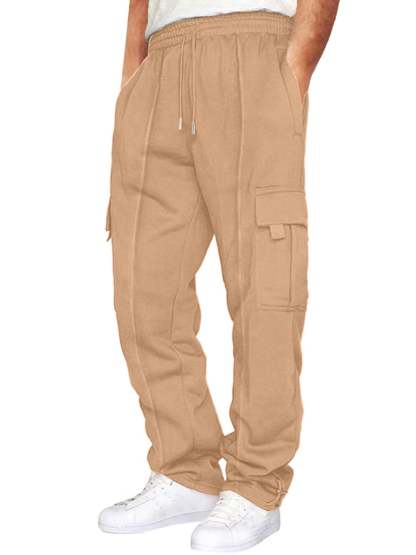 Men's Casual Solid Color Multi-Pocket Leggings Trousers
