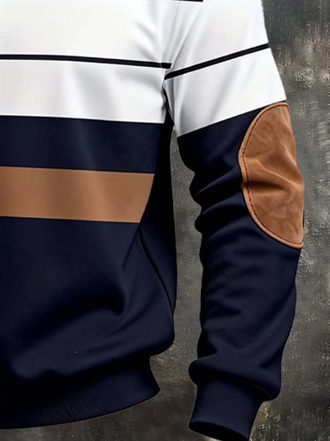 Men's Retro Color Block Print Zipper Sweatshirt