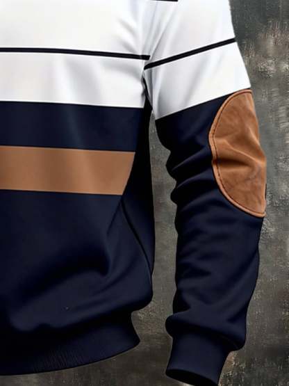 Men's Retro Color Block Print Zipper Sweatshirt