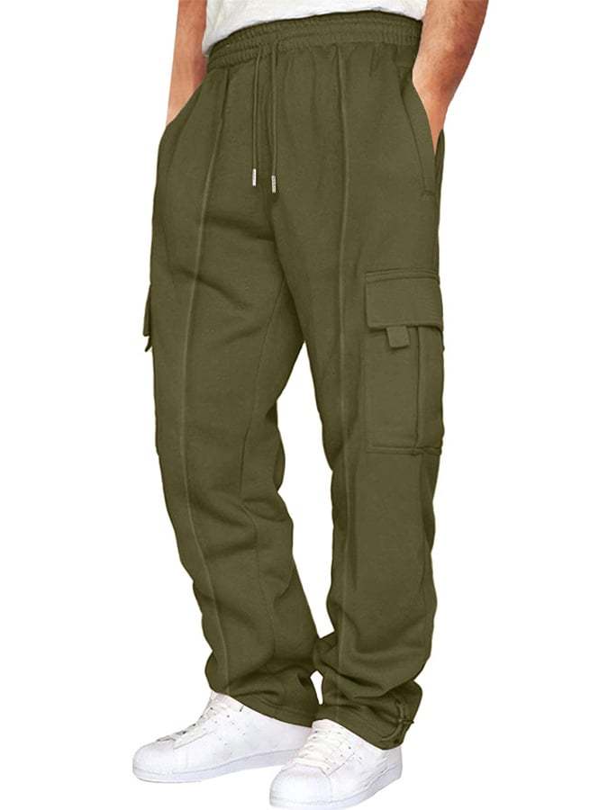 Men's Casual Solid Color Multi-Pocket Leggings Trousers