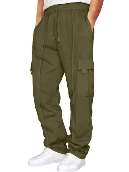 Men's Casual Solid Color Multi-Pocket Leggings Trousers