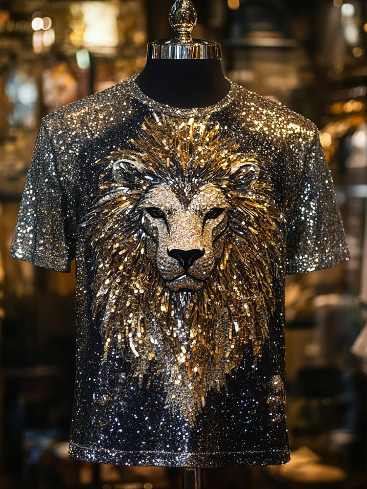 Men's Eagle Sequin Business Print Short Sleeve T-Shirt