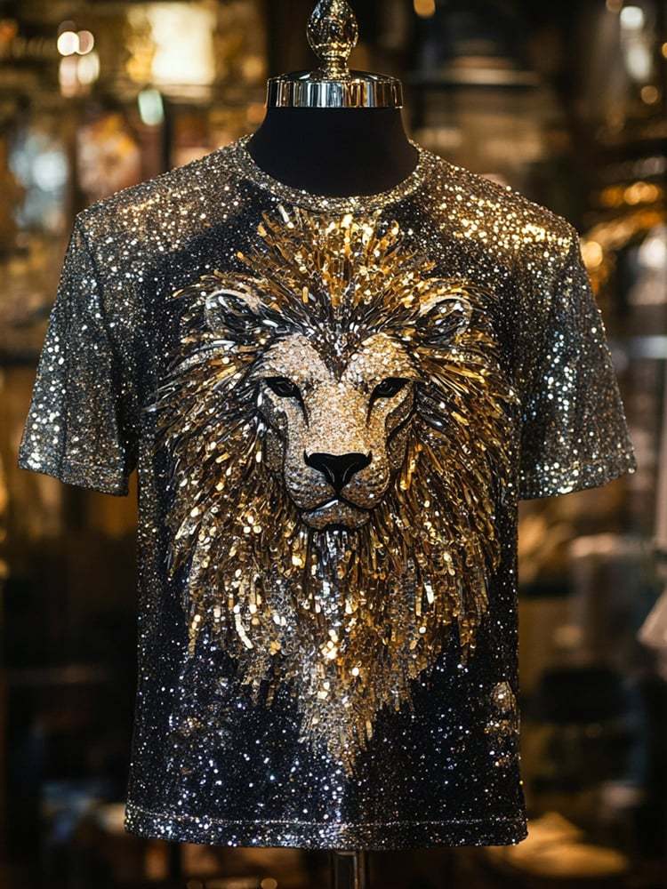 Men's Eagle Sequin Business Print Short Sleeve T-Shirt