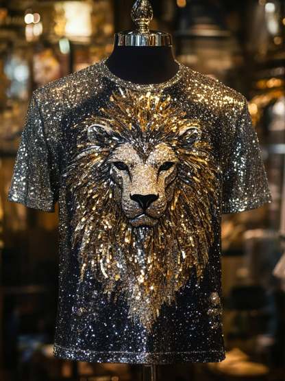 Men's Eagle Sequin Business Print Short Sleeve T-Shirt