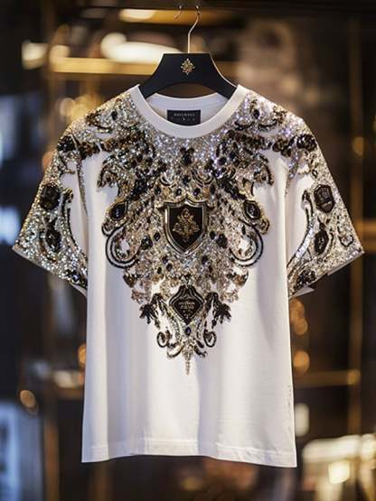 Men's Business Luxury Printed 100% Cotton Short Sleeve T-Shirt