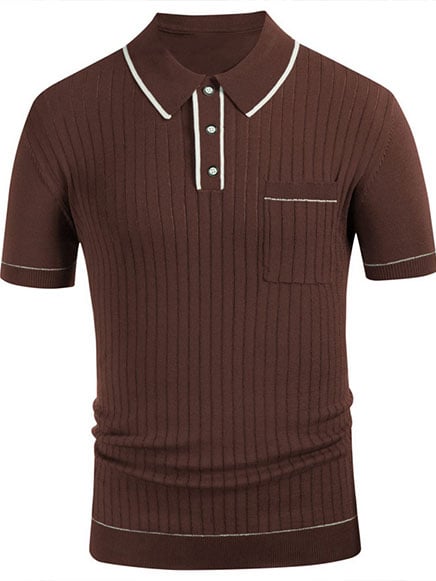 Men's Casual Solid Color Knitted Polo Shirt