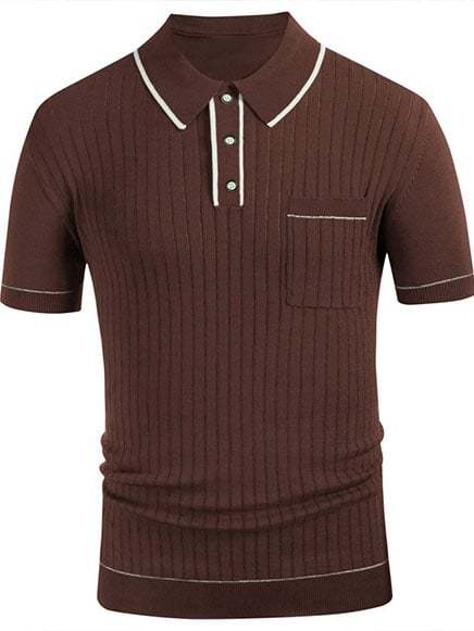 Men's Casual Solid Color Knitted Polo Shirt