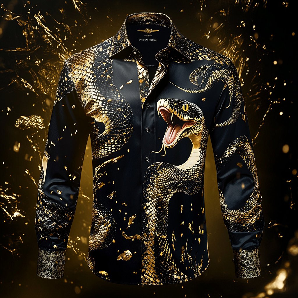 Men's Luxury Long-sleeved Shirt with Beast Print