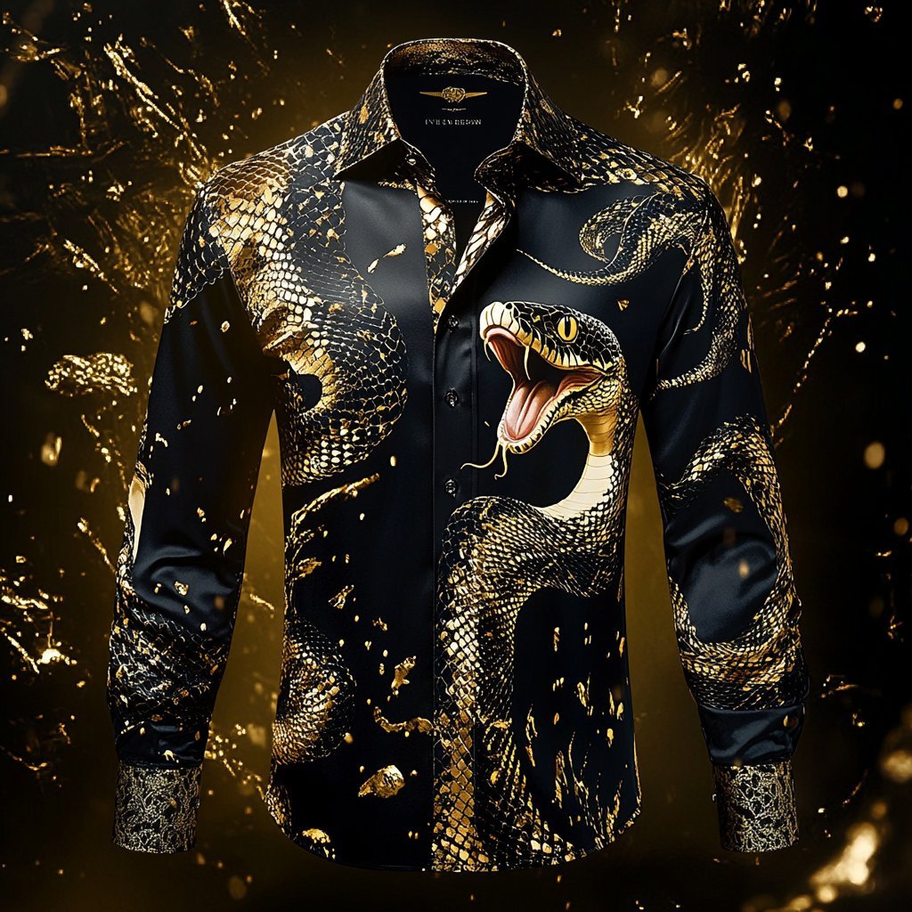 Men's Luxury Long-sleeved Shirt with Beast Print