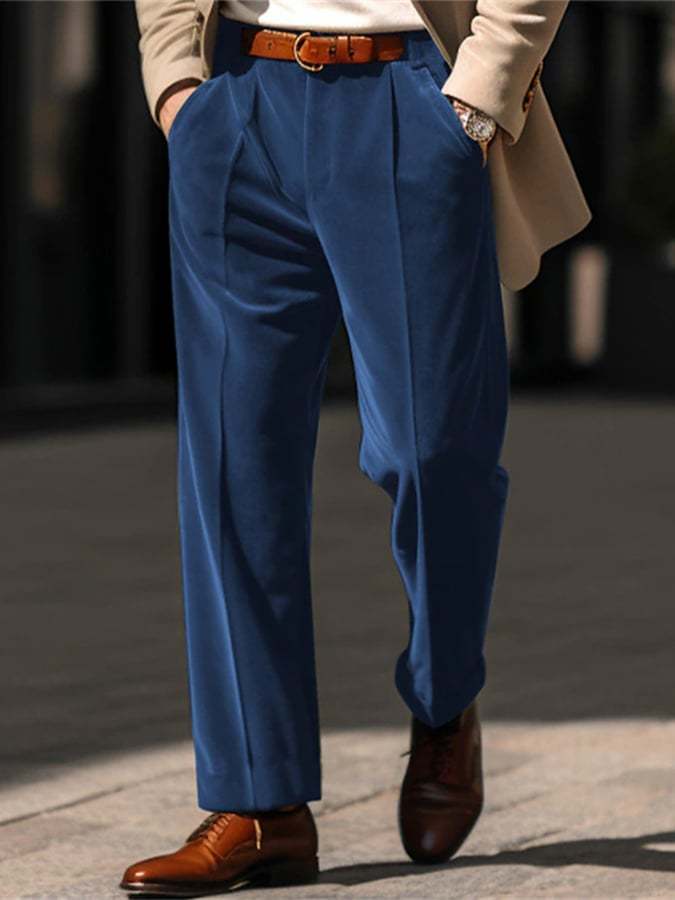 Men's Casual Solid Color Velvet Straight Trousers