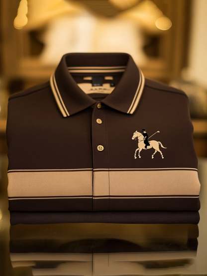 Men's Retro Business Logo Print Long Sleeve Polo Shirt