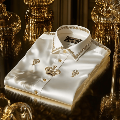 Men's Satin Luxe Print Short Sleeve Button Shirt