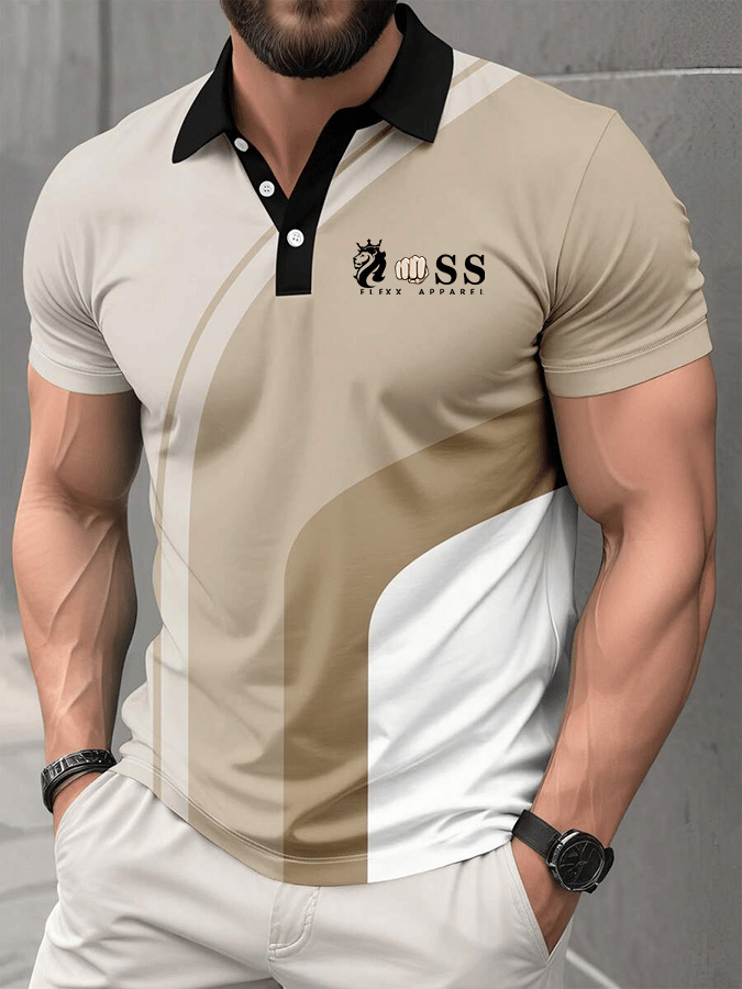 Men's Stylish Letter Print Casual Polo Shirt