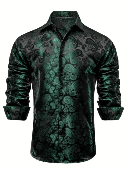 Men's Silk Business Luxury Design Printed Long Sleeve Shirt