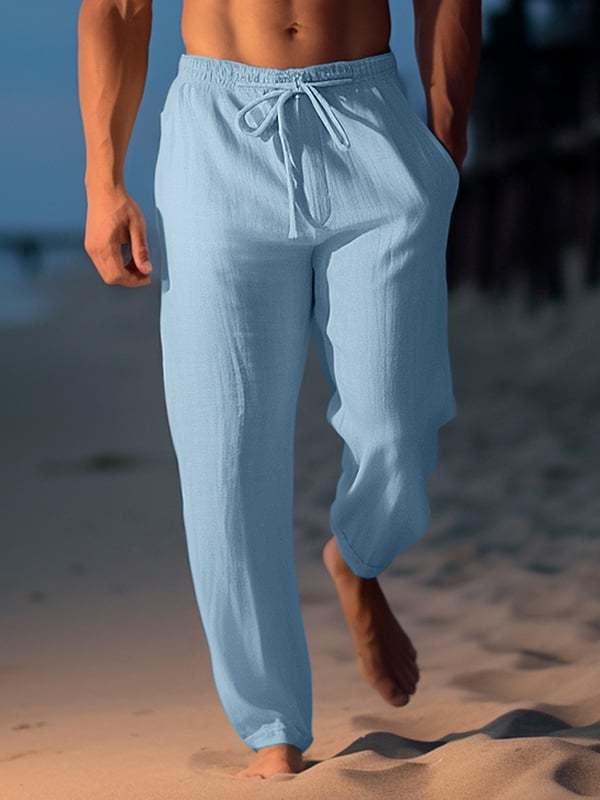 Men's Drawstring Elastic Waist Straight Comfortable And Breathable Outdoor Vacation Beach Vacation Casual Pants
