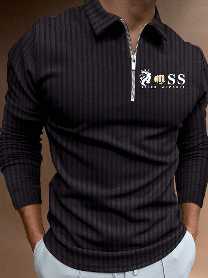 Men's Letter Stripe Printed Pullover Casual Polo Shirt