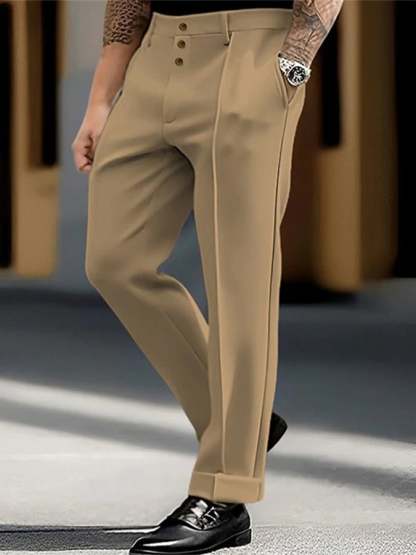 Men's Casual Solid Color Button Trousers