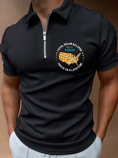 Men's Twice In A Lifetime Total Solar Eclipse Print Casual Polo Shirt