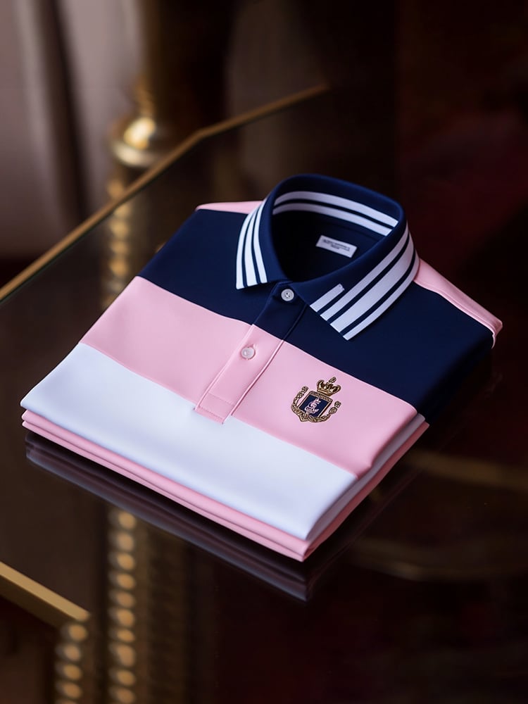 Men's Classic Business Check Logo Button Short Sleeve Polo Shirt