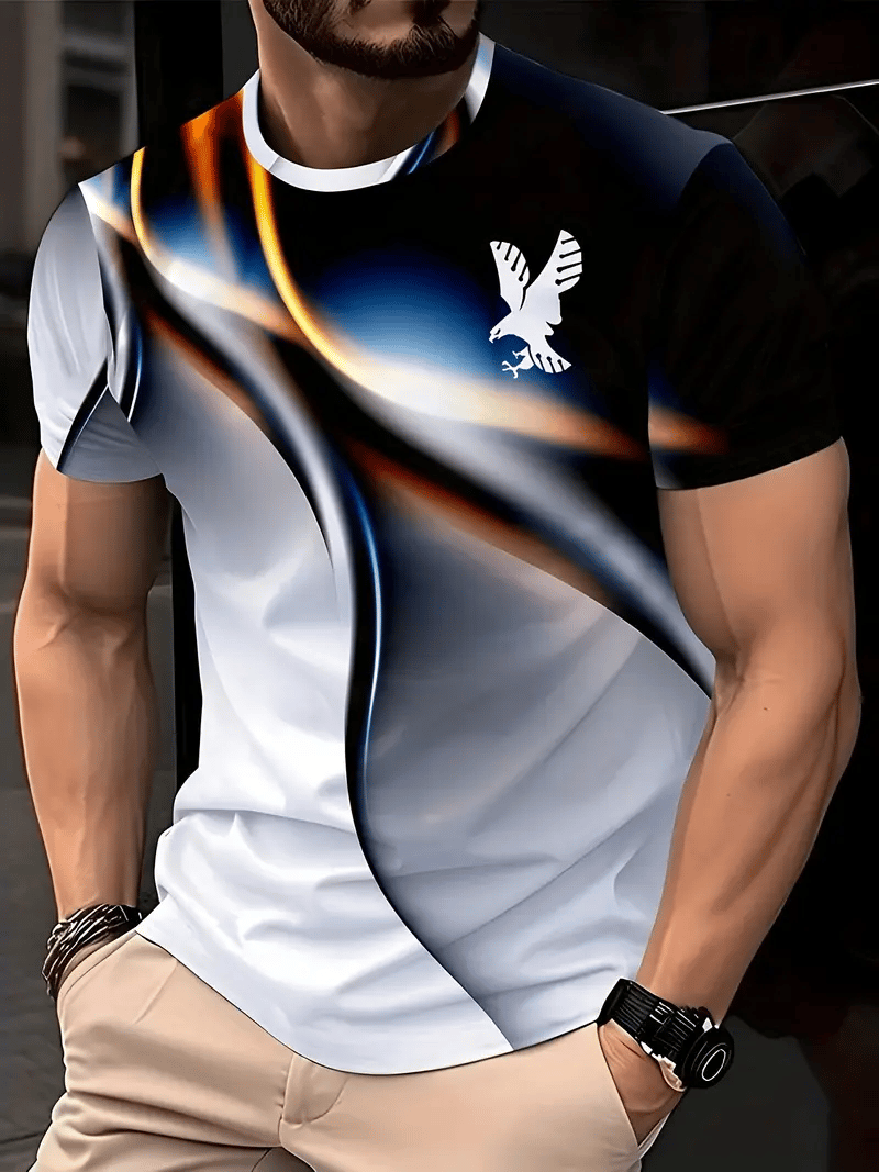 Men's Business Stripe Logo Print Short Sleeve T-Shirt