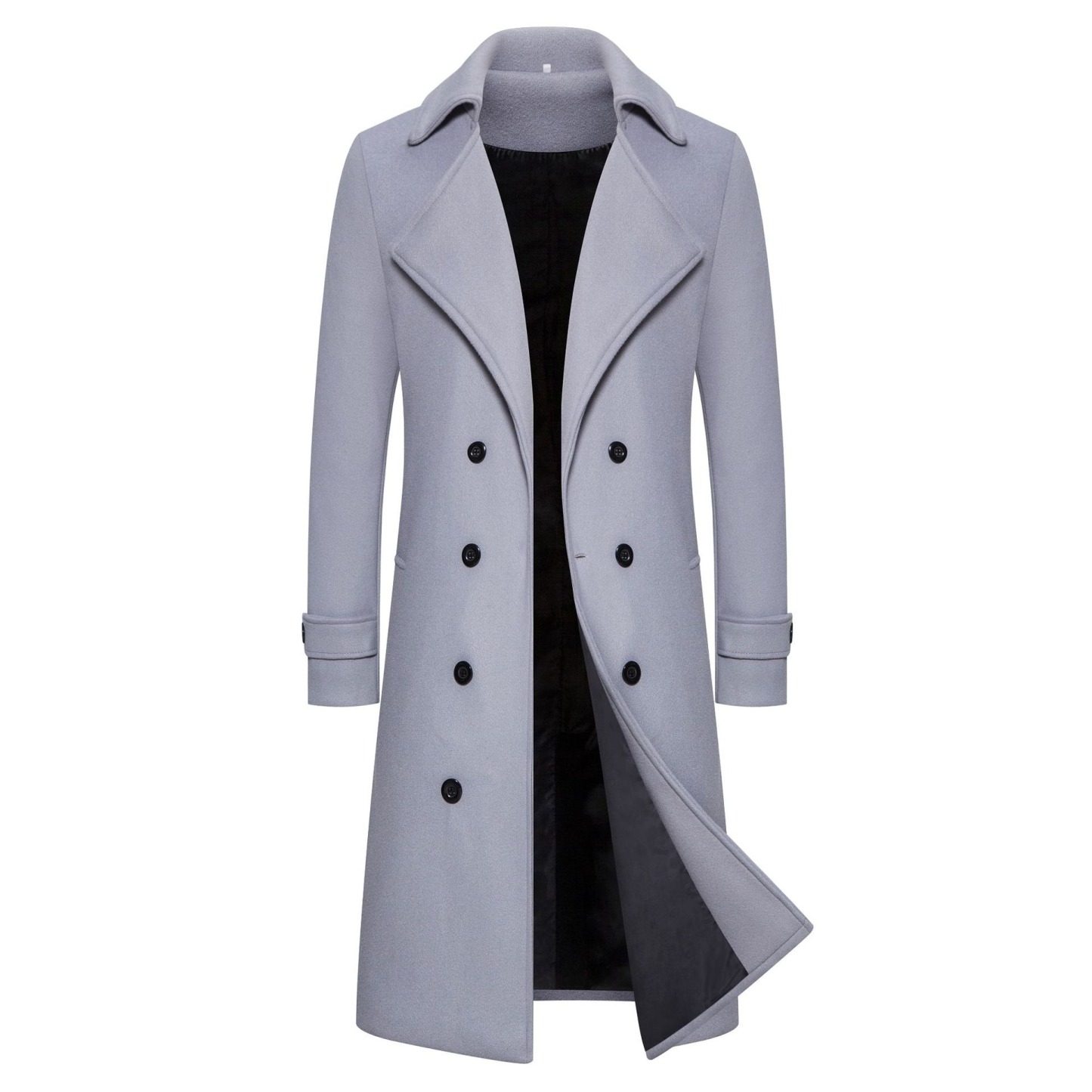 Men's long double-breasted trench coat