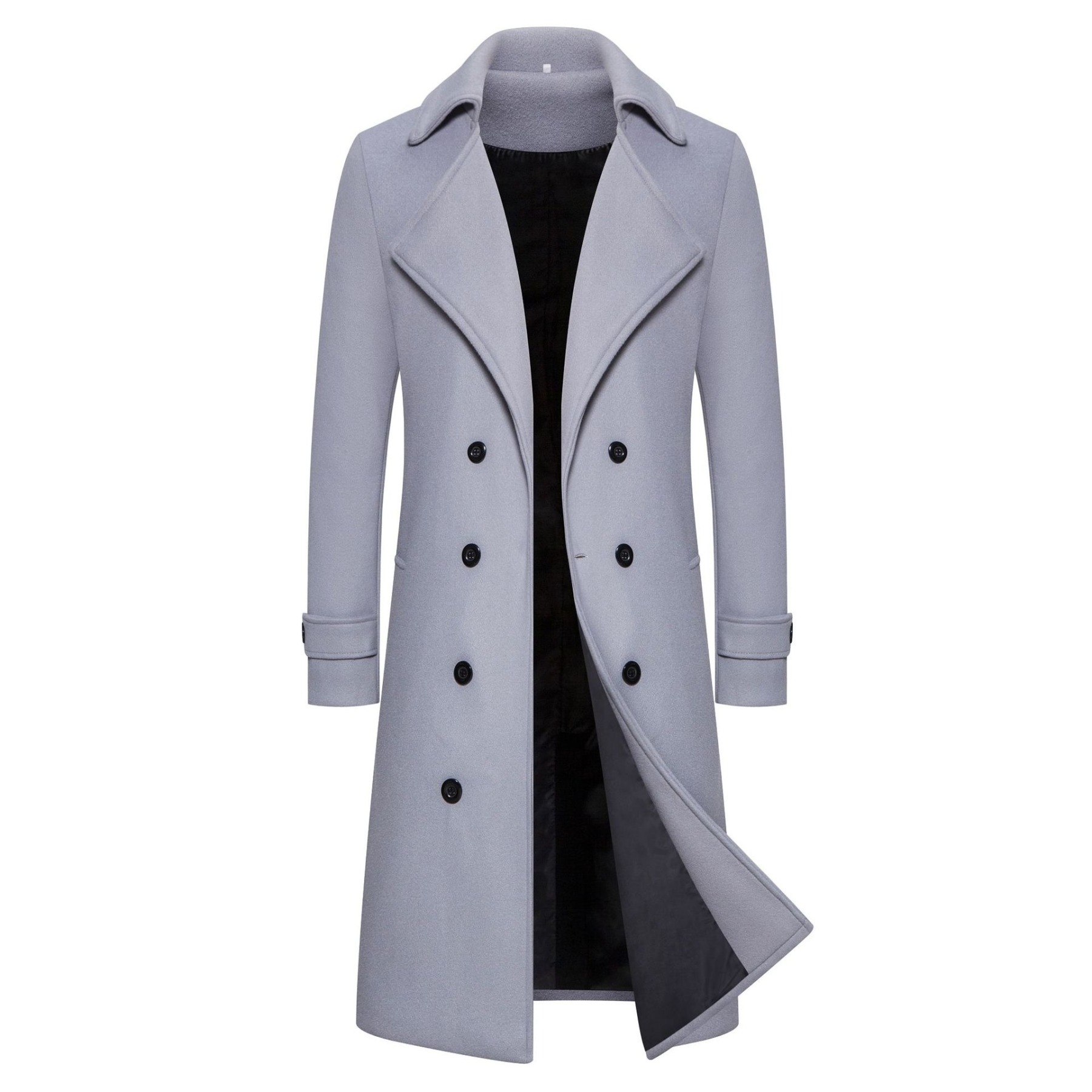Men's long double-breasted trench coat