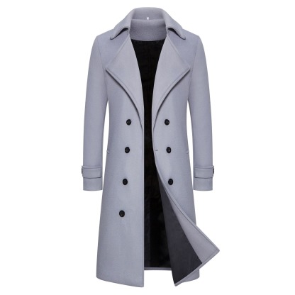 Men's long double-breasted trench coat