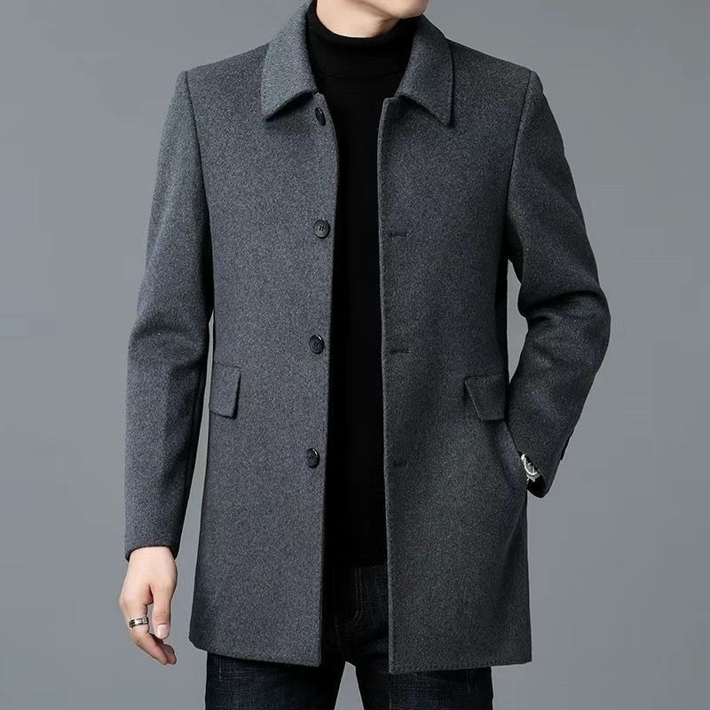 Men's mid-length thick double-faced wool trench coat
