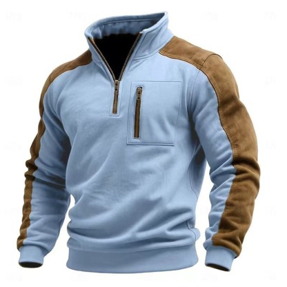 Men's stand-up collar pullover zip-up sweatshirt