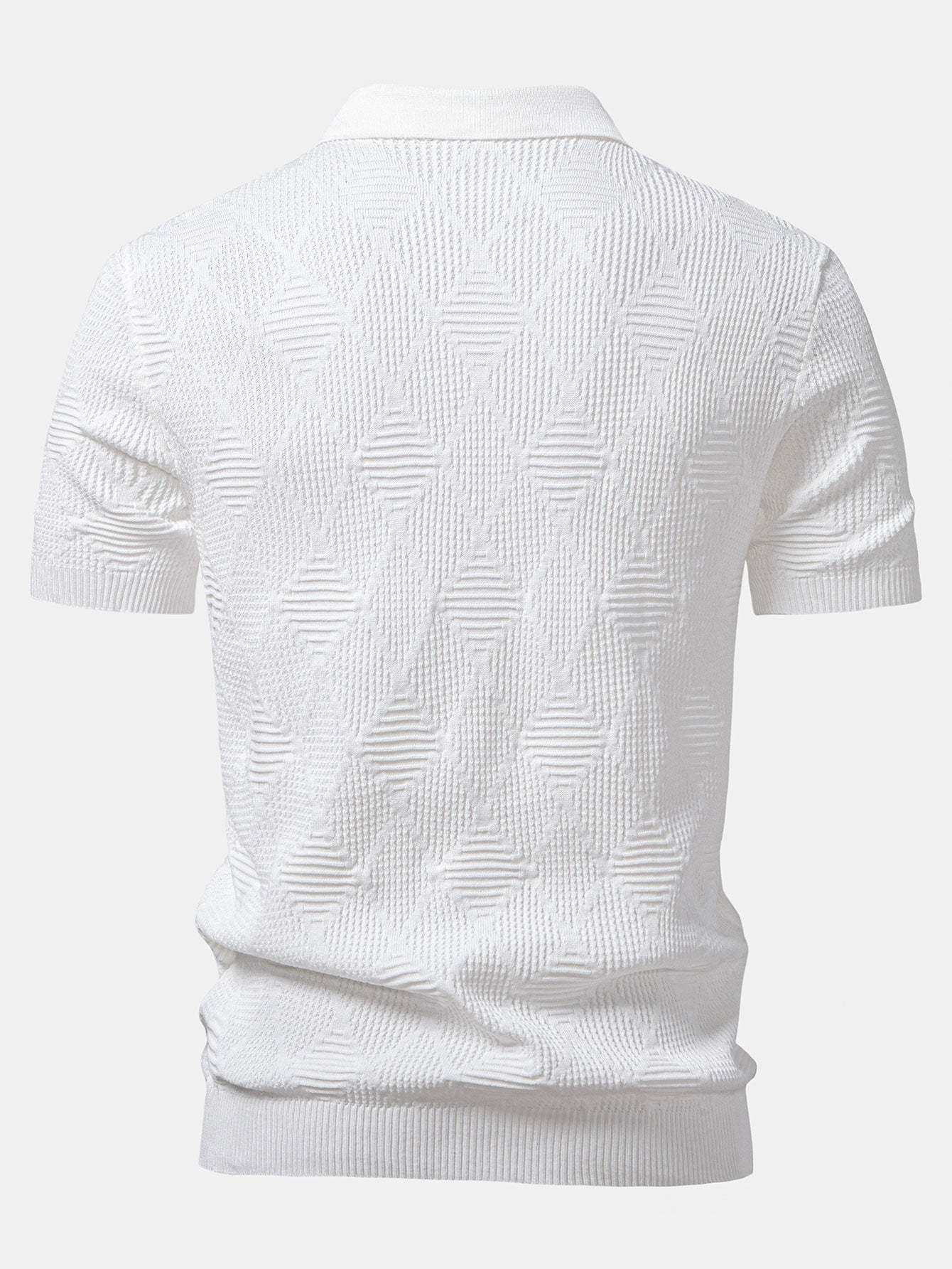 Rhombus Textured Zip Up Knitted Polo Shirt