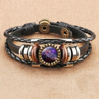 Vintage Twelve Constellations Multilayer PU Leather Bracelet