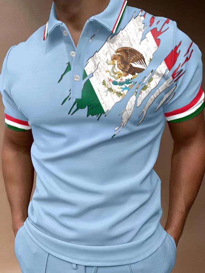 Men's Mexican Flag Print Polo Shirt