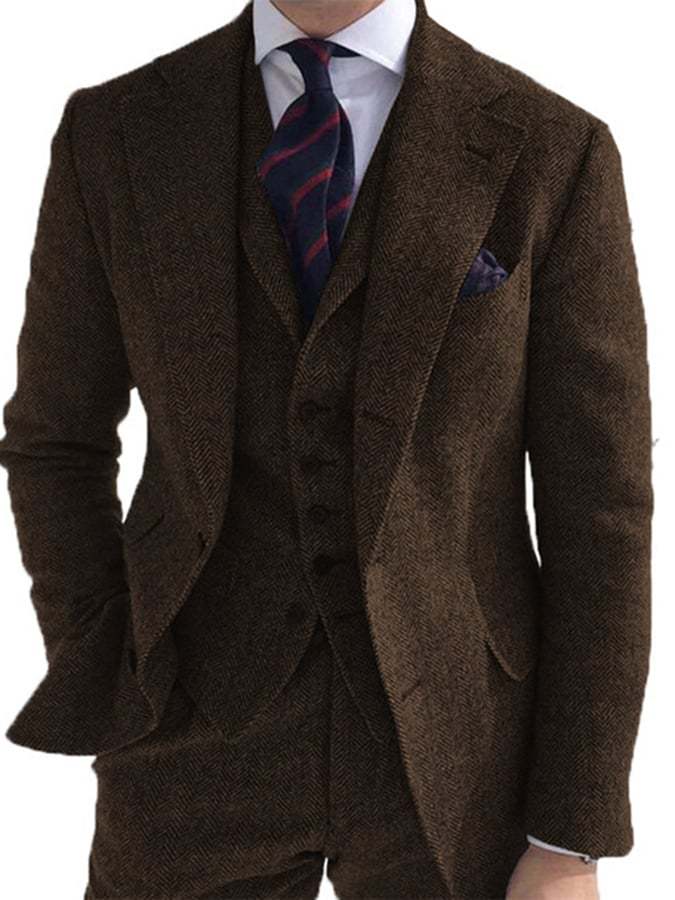 Men's Business Single-Breasted Solid Color Three-Piece Suit