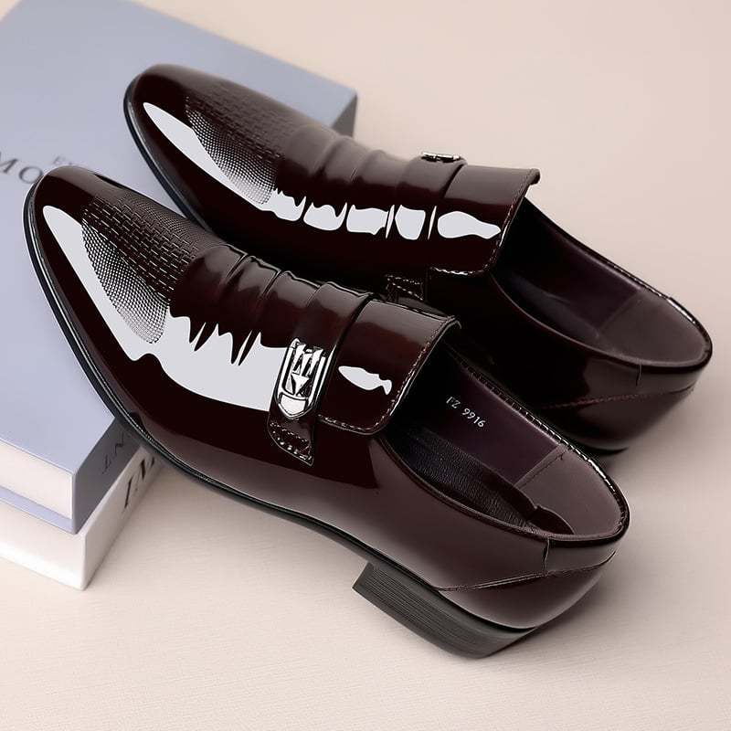 Men's Versatile Toe Toe Glossy Business Casual Leather Shoes