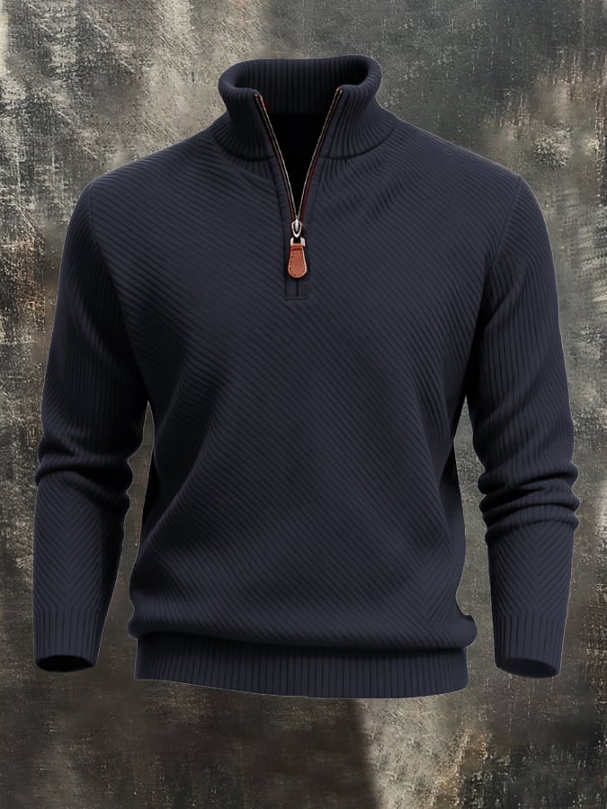 Men'S Classic Special Jacquard Texture Half-Zip Long-Sleeved Sweatshirt