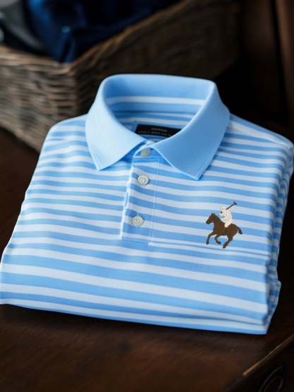 Men's Classic Business Check Logo Button Short Sleeve Polo Shirt