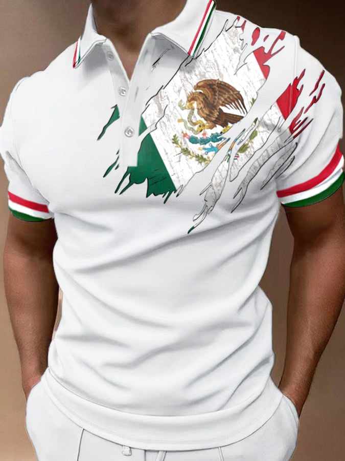 Men's Mexican Flag Print Polo Shirt