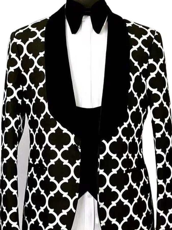 Men's Stylish Contrast Color Printed One-Button Slim-Fit Blazer